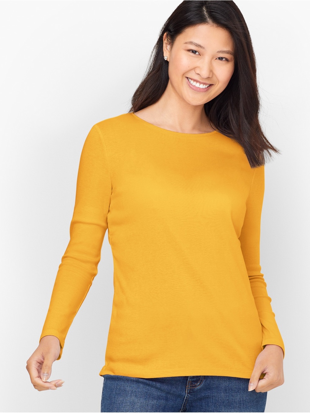 Talbots Women's Long Sleeve Crewneck Top in Golden mustard Yellow size medium P - Picture 2 of 8